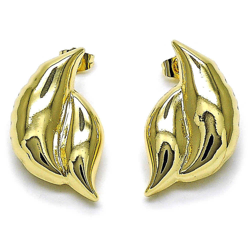 Oro Laminado Stud Earring, Gold Filled Style Hollow Design, Polished, Golden Finish