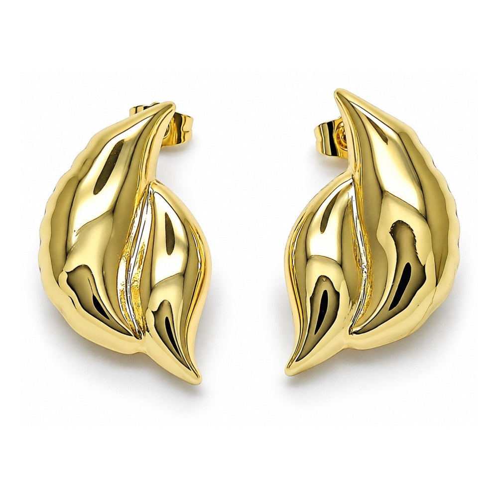 Oro Laminado Stud Earring, Gold Filled Style Hollow Design, Polished, Golden Finish