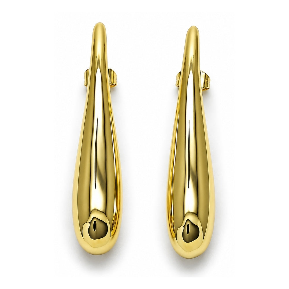 Oro Laminado Stud Earring, Gold Filled Style Teardrop and Hollow Design, Polished, Golden Finish