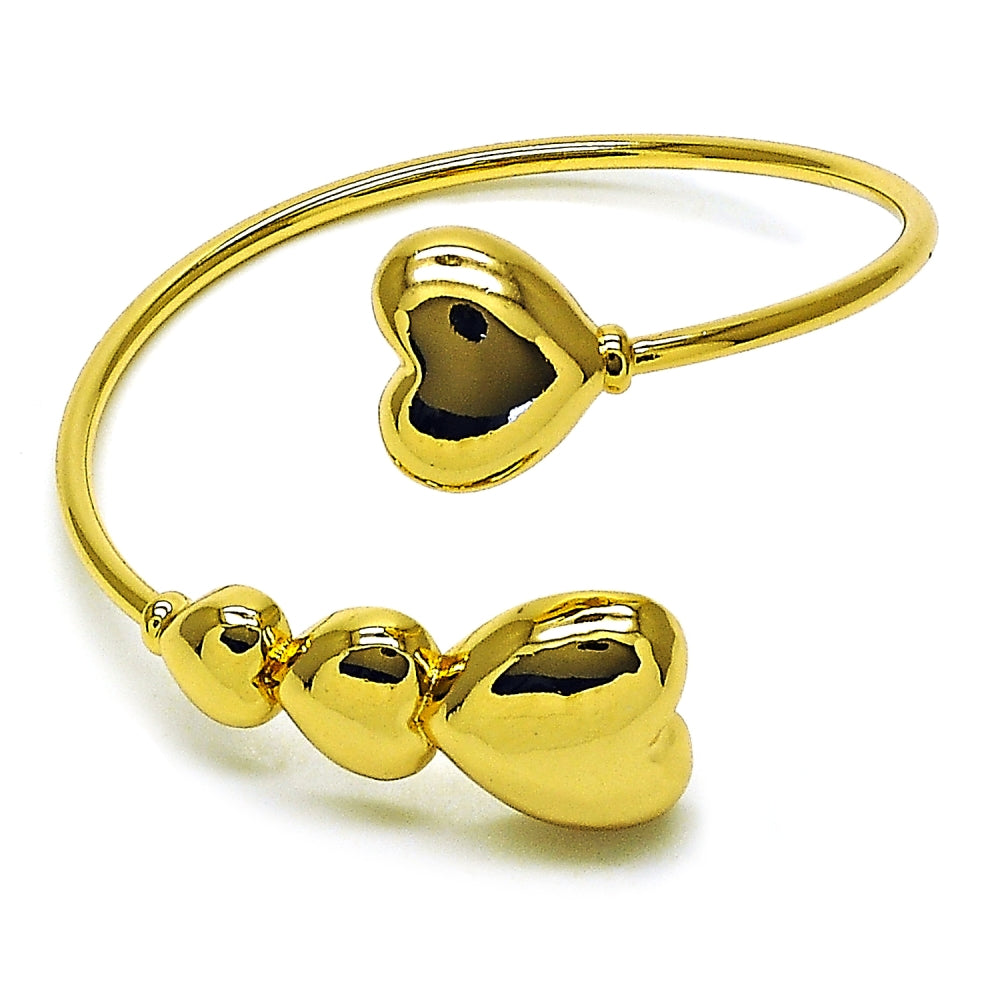 Oro Laminado Individual Bangle, Gold Filled Style Heart and Judaica Design, Polished, Golden Finish