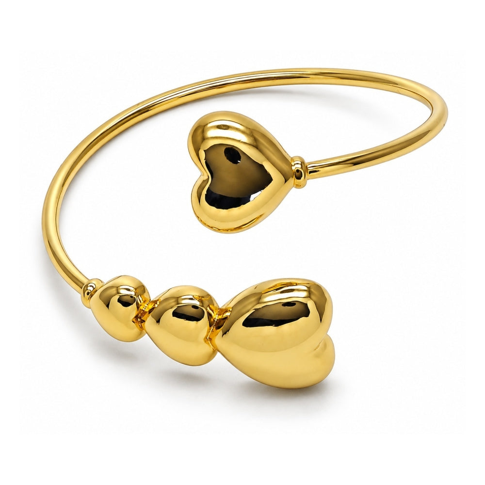 Oro Laminado Individual Bangle, Gold Filled Style Heart and Judaica Design, Polished, Golden Finish