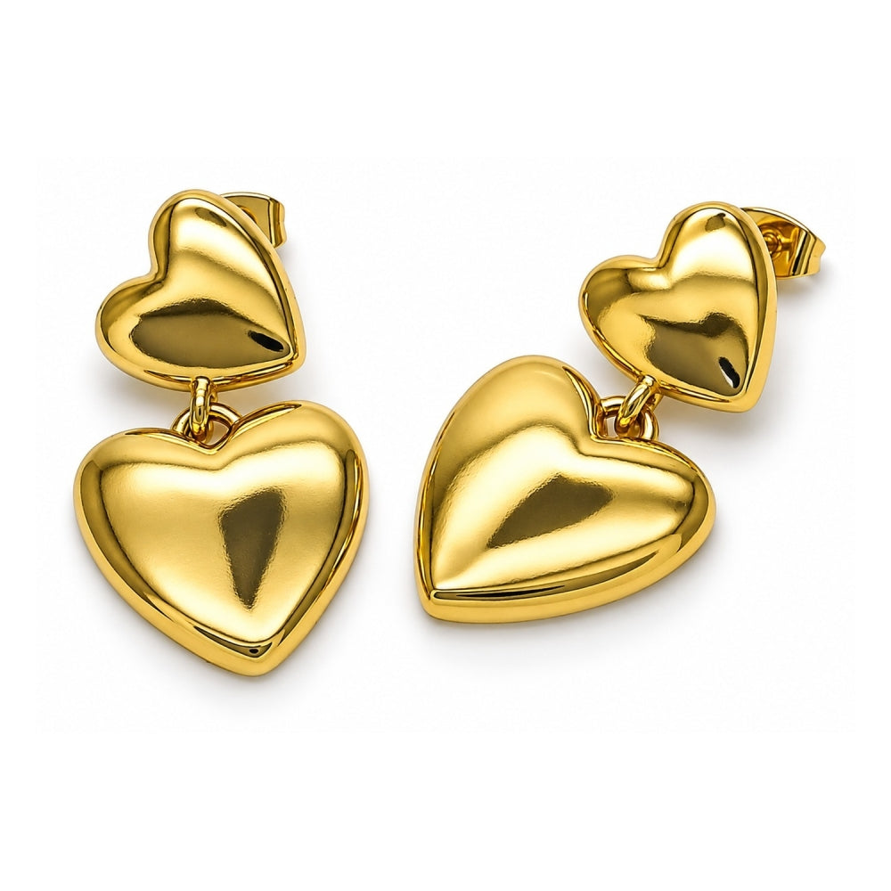 Oro Laminado Stud Earring, Gold Filled Style Heart Design, Polished, Golden Finish