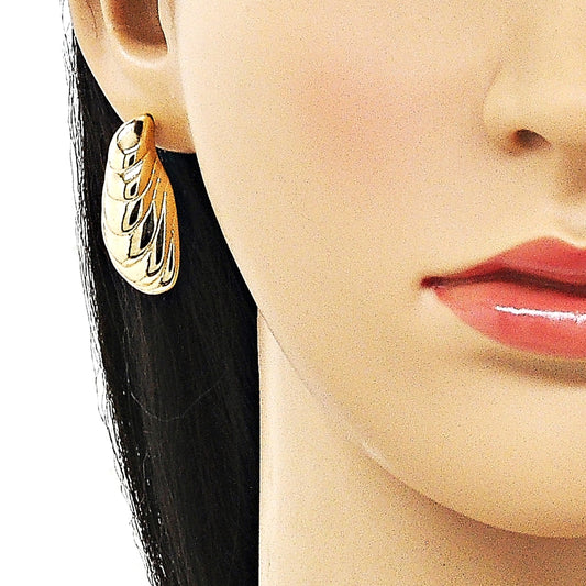 Oro Laminado Stud Earring, Gold Filled Style Shell Design, Polished, Golden Finish