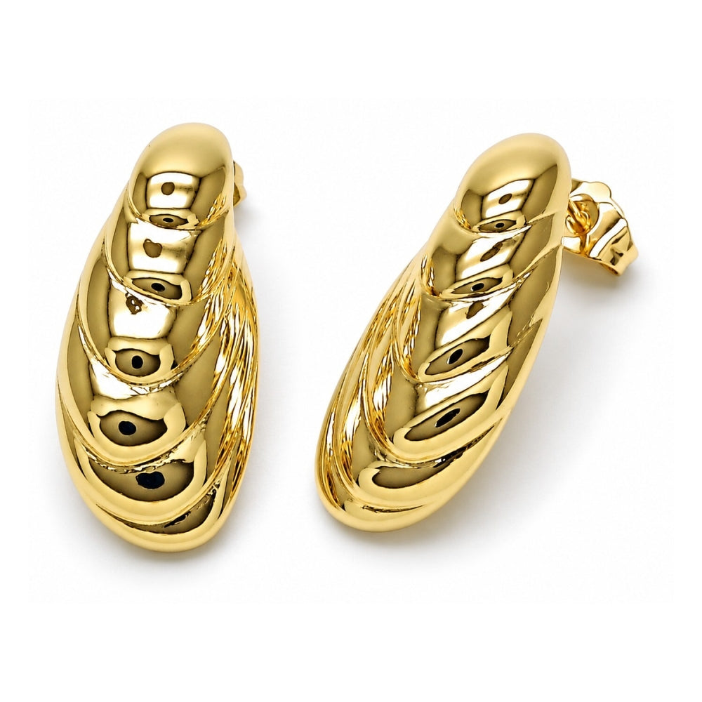 Oro Laminado Stud Earring, Gold Filled Style Shell Design, Polished, Golden Finish