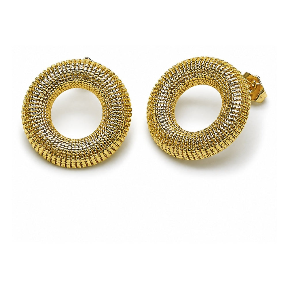 Oro Laminado Stud Earring, Gold Filled Style Diamond Cutting Finish, Golden Finish