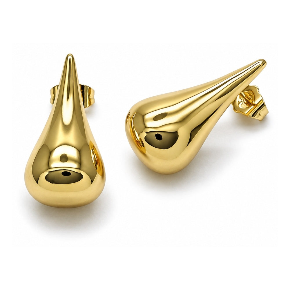 Oro Laminado Stud Earring, Gold Filled Style Teardrop and Hollow Design, Polished, Golden Finish