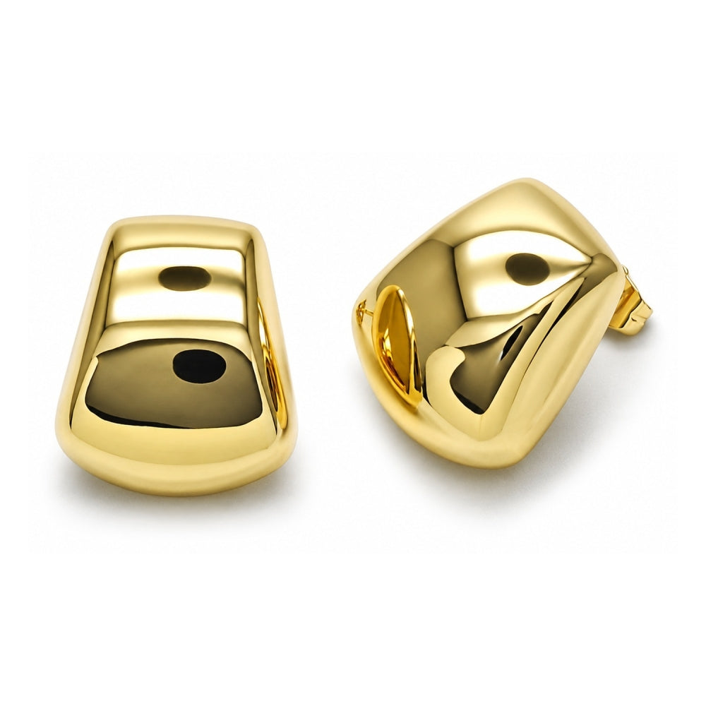 Oro Laminado Stud Earring, Gold Filled Style Hollow Design, Polished, Golden Finish