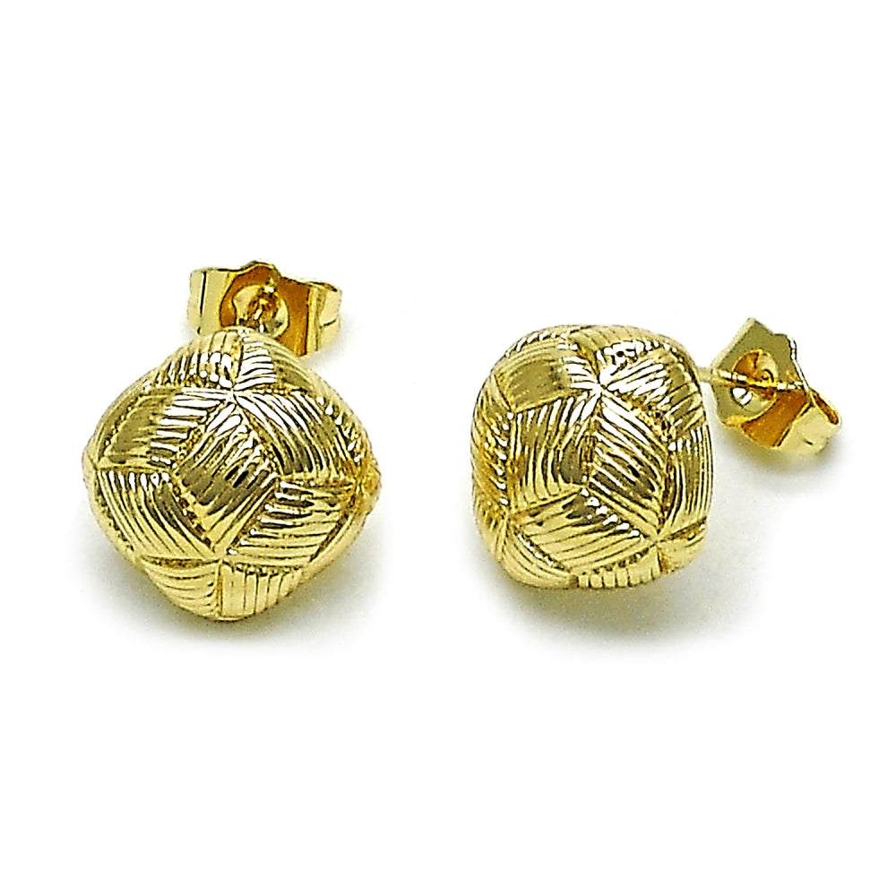 Oro Laminado Stud Earring, Gold Filled Style Diamond Cutting Finish, Golden Finish