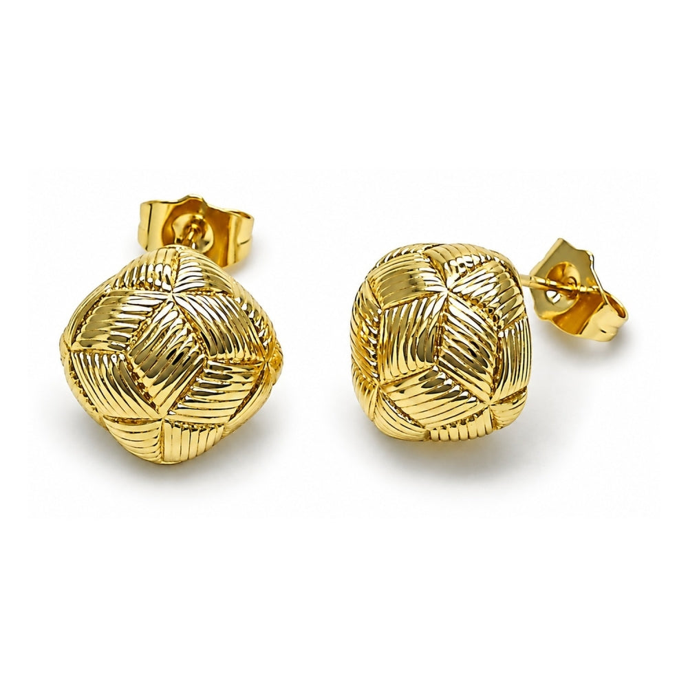 Oro Laminado Stud Earring, Gold Filled Style Diamond Cutting Finish, Golden Finish