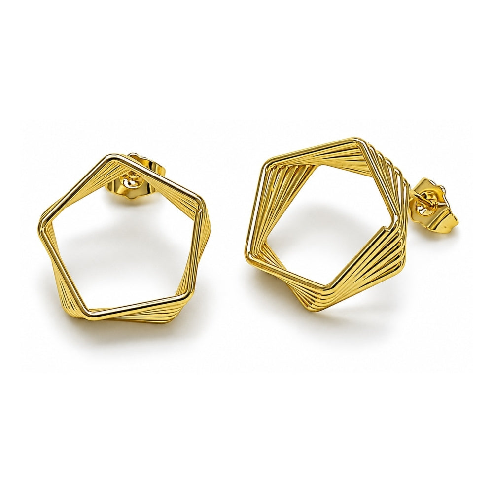 Oro Laminado Stud Earring, Gold Filled Style Polished, Golden Finish