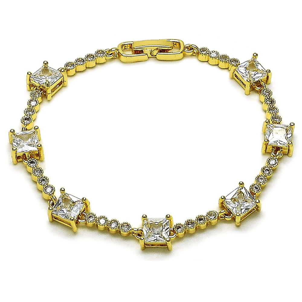 Oro Laminado Fancy Bracelet, Gold Filled Style with White Cubic Zirconia, Polished, Golden Finish