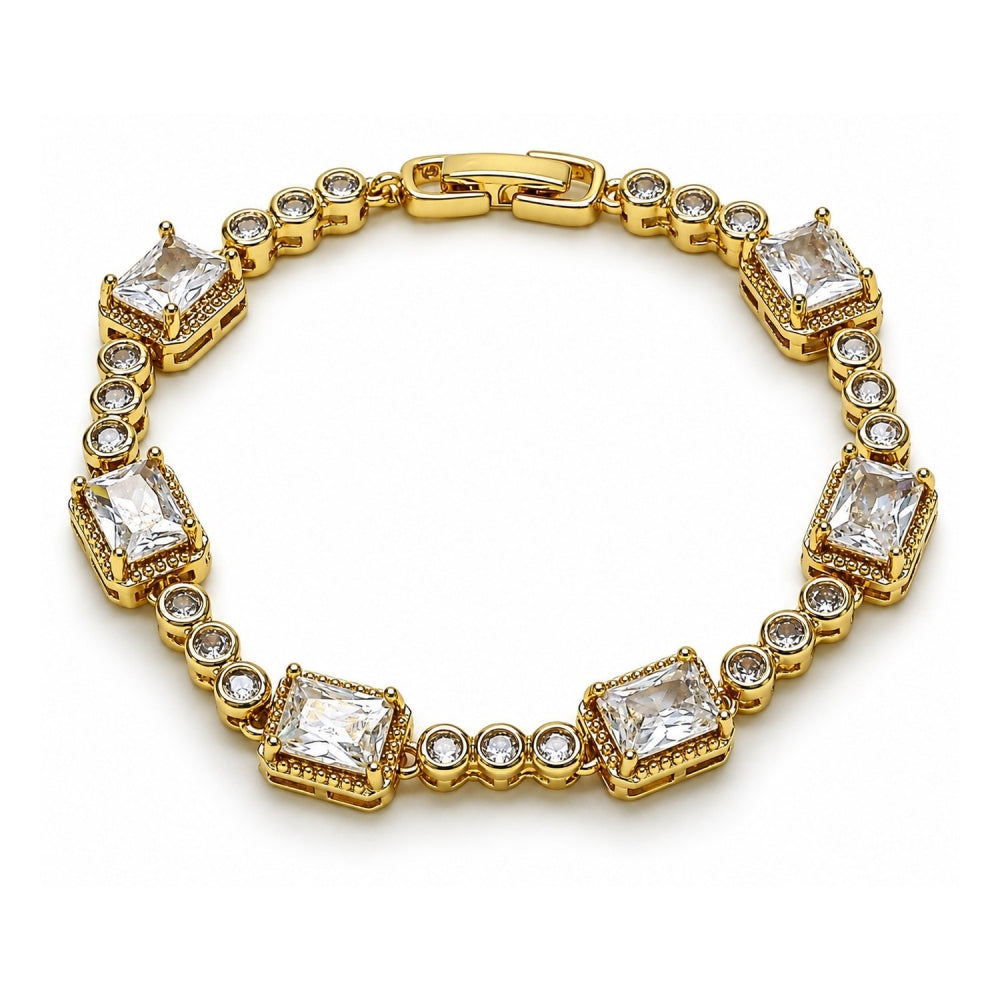 Oro Laminado Tennis Bracelet, Gold Filled Style with White Cubic Zirconia, Polished, Golden Finish
