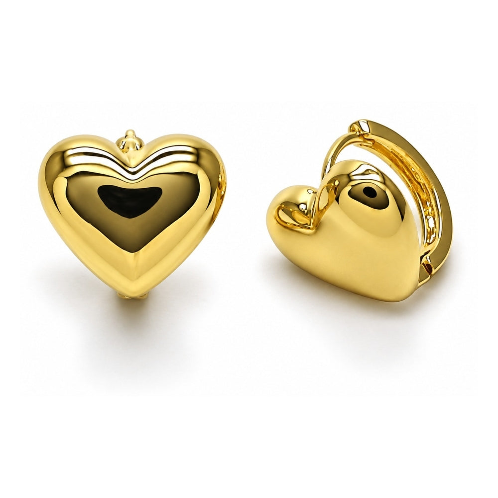 Oro Laminado Huggie Hoop, Gold Filled Style Heart Design, Polished, Golden Finish