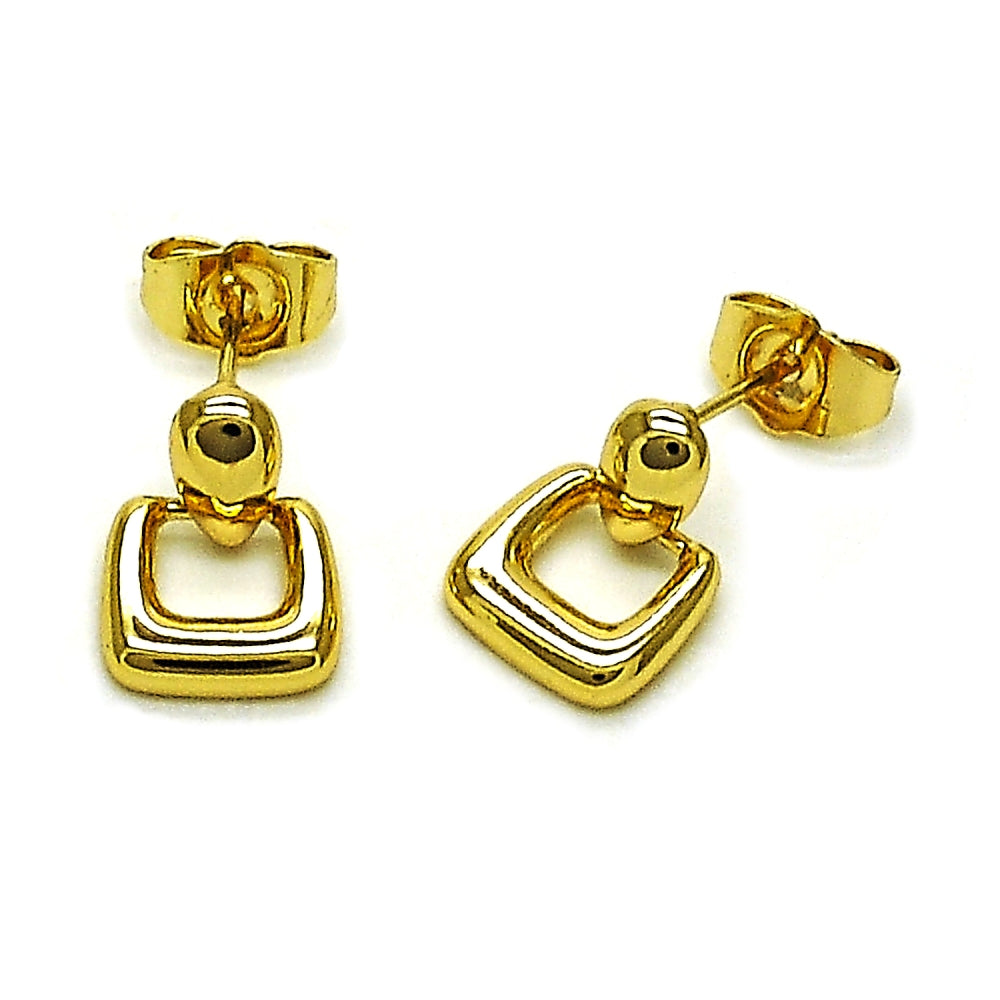 Oro Laminado Stud Earring, Gold Filled Style Belt Buckle Design, Polished, Golden Finish