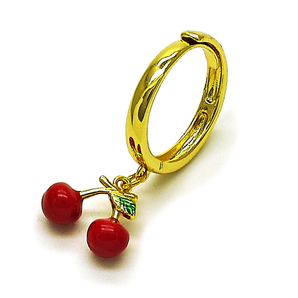 Oro Laminado Elegant Ring, Gold Filled Style Cherry Design, Red Enamel Finish, Golden Finish