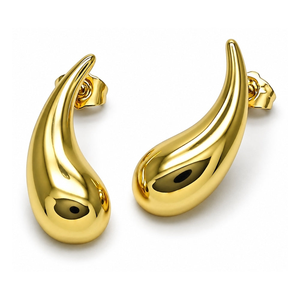 Oro Laminado Stud Earring, Gold Filled Style Teardrop Design, Polished, Golden Finish
