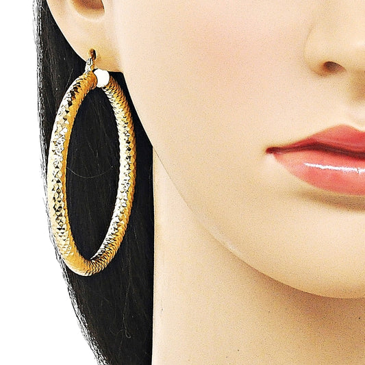 Oro Laminado Extra Large Hoop, Gold Filled Style Hollow Design, Diamond Cutting Finish, Golden Finish