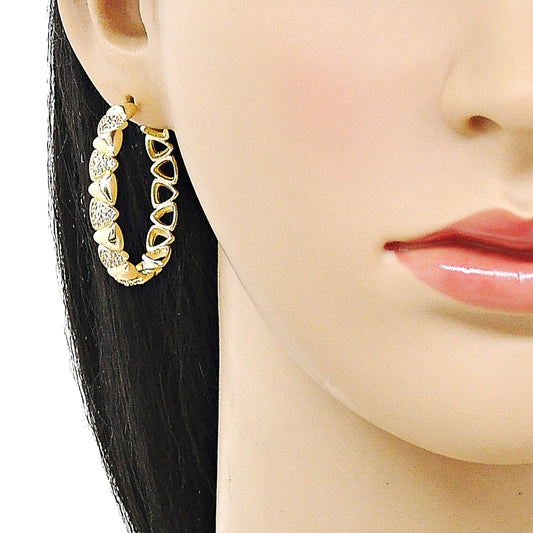 Oro Laminado Huggie Hoop, Gold Filled Style with White Micro Pave, Polished, Golden Finish