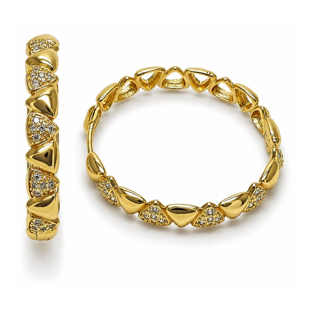 Oro Laminado Huggie Hoop, Gold Filled Style with White Micro Pave, Polished, Golden Finish