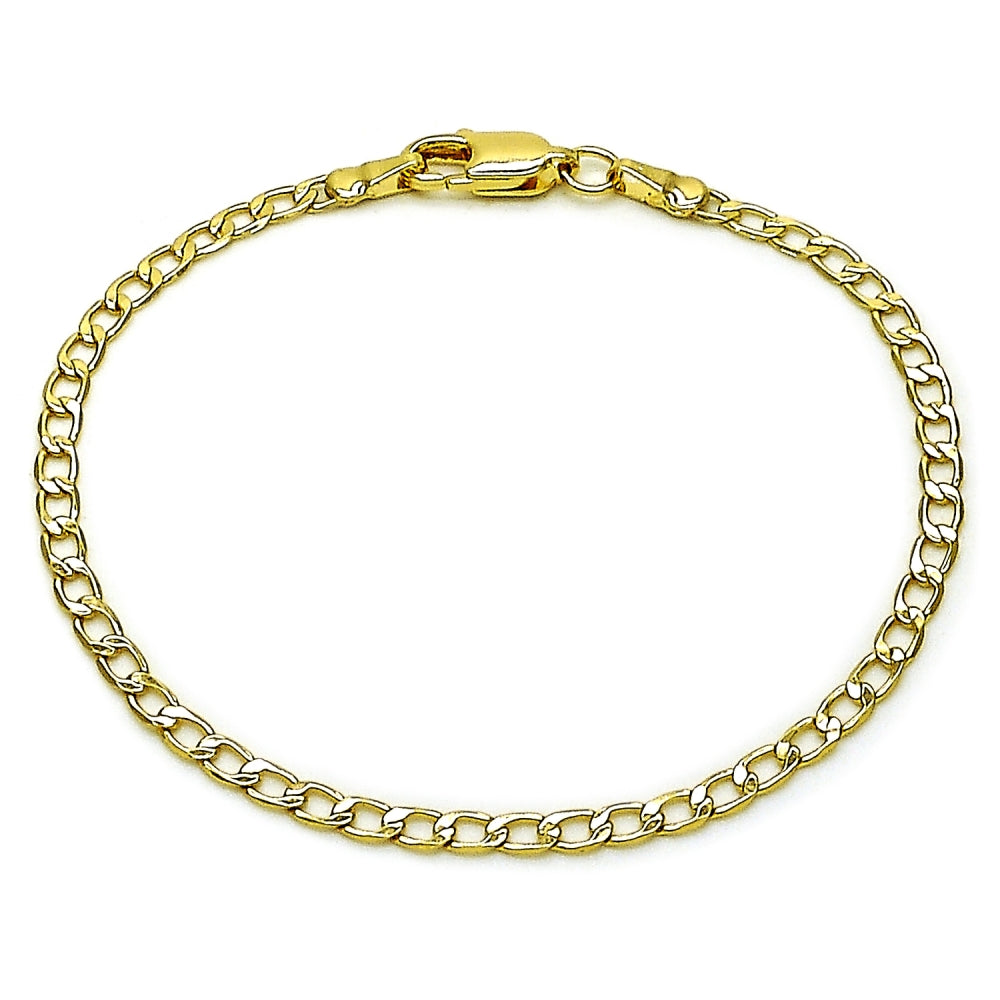 Oro Laminado Basic Bracelet, Gold Filled Style Curb Design, Diamond Cutting Finish, Golden Finish