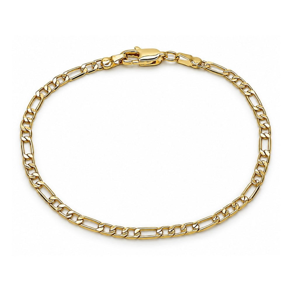 Oro Laminado Basic Bracelet, Gold Filled Style Figaro Design, Diamond Cutting Finish, Golden Finish