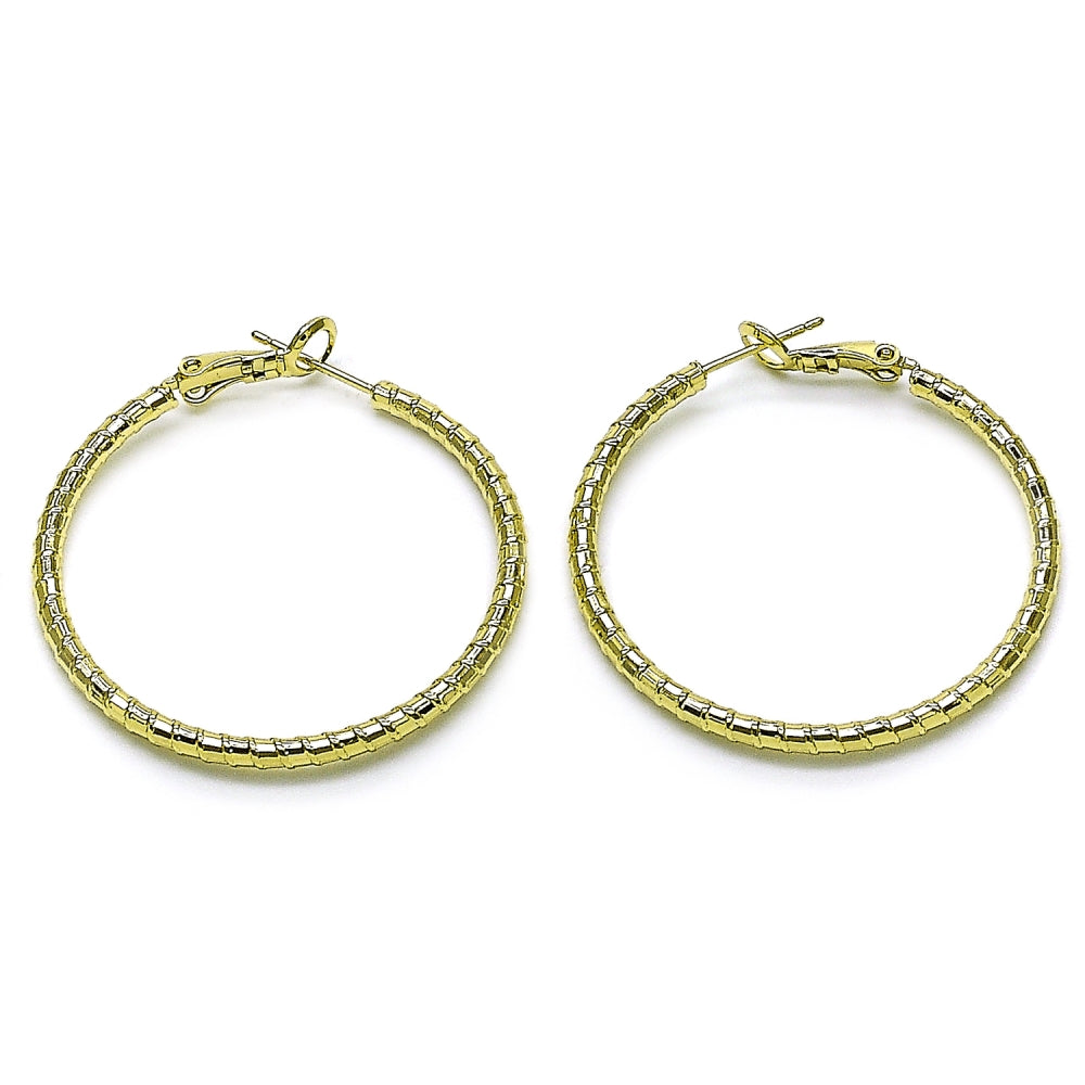 Oro Laminado Medium Hoop, Gold Filled Style Diamond Cutting Finish, Golden Finish