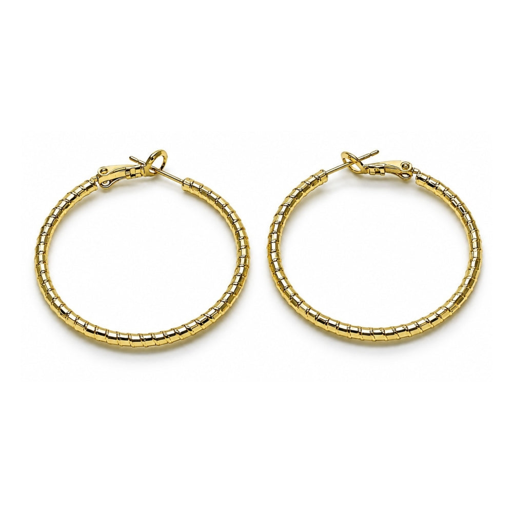 Oro Laminado Medium Hoop, Gold Filled Style Diamond Cutting Finish, Golden Finish