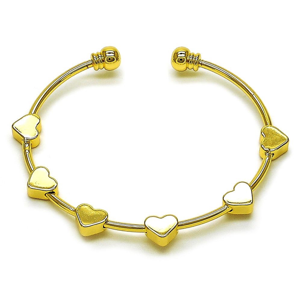 Oro Laminado Individual Bangle, Gold Filled Style Heart Design, Polished, Golden Finish