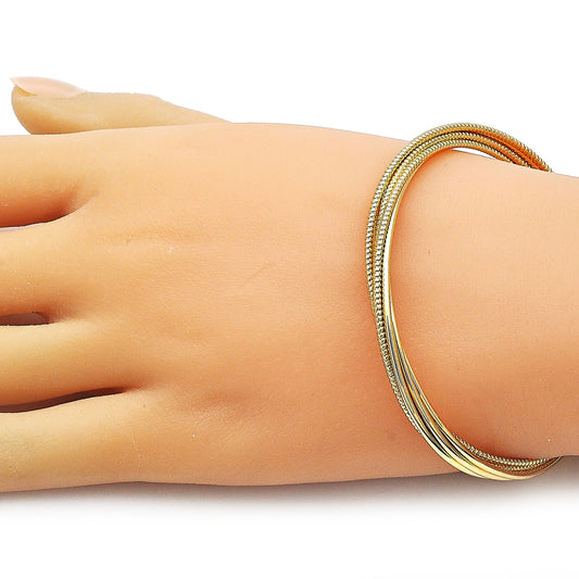 Oro Laminado Individual Bangle, Gold Filled Style Twist Design, Diamond Cutting Finish, Golden Finish