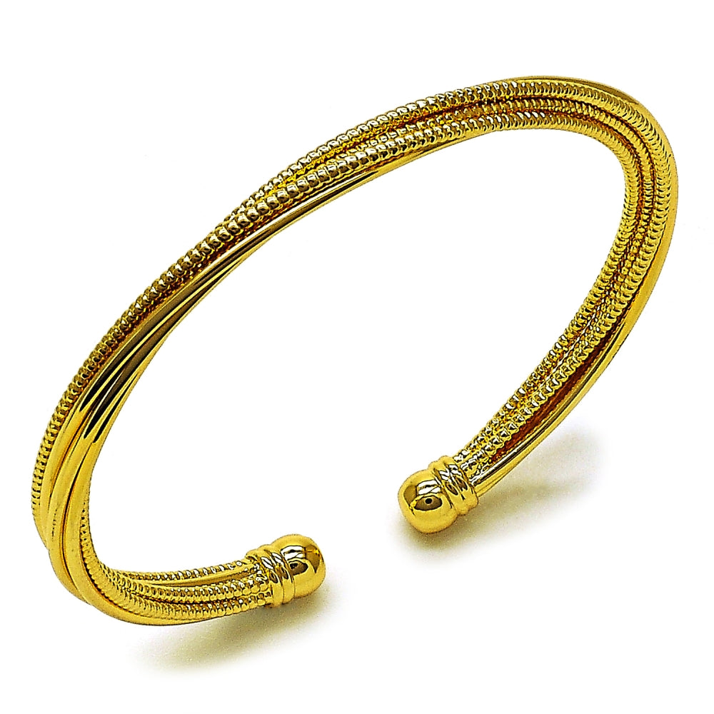 Oro Laminado Individual Bangle, Gold Filled Style Twist Design, Diamond Cutting Finish, Golden Finish