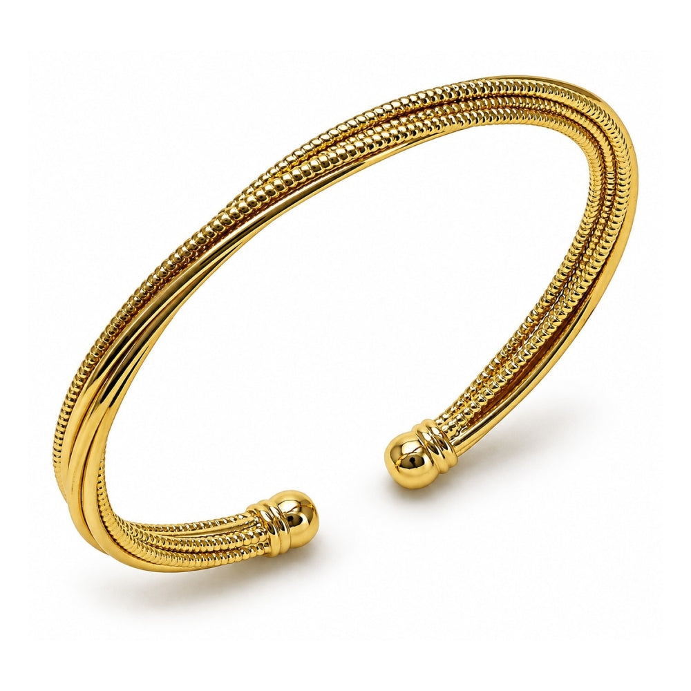 Oro Laminado Individual Bangle, Gold Filled Style Twist Design, Diamond Cutting Finish, Golden Finish