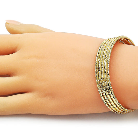 Oro Laminado Individual Bangle, Gold Filled Style Twist Design, Diamond Cutting Finish, Golden Finish