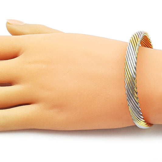 Oro Laminado Individual Bangle, Gold Filled Style Twist Design, Polished, Tricolor