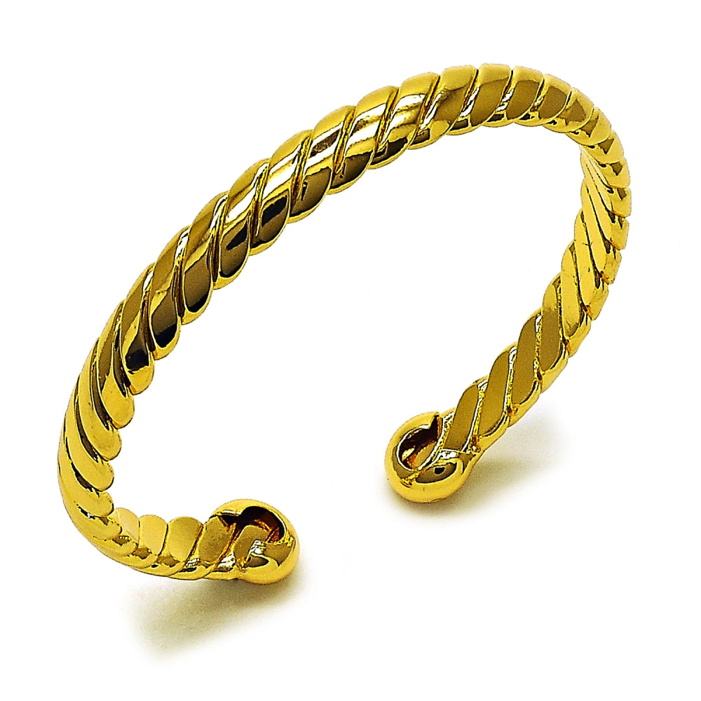 Oro Laminado Individual Bangle, Gold Filled Style Twist Design, Polished, Golden Finish