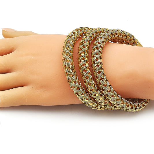 Oro Laminado Trio Bangle, Gold Filled Style Twist Design, Polished, Golden Finish
