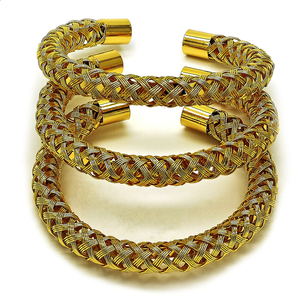 Oro Laminado Trio Bangle, Gold Filled Style Twist Design, Polished, Golden Finish