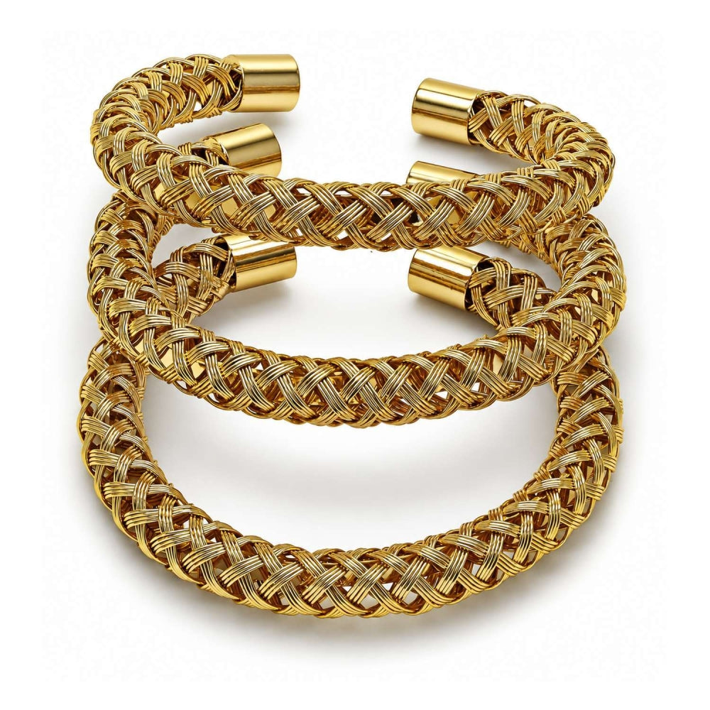 Oro Laminado Trio Bangle, Gold Filled Style Twist Design, Polished, Golden Finish