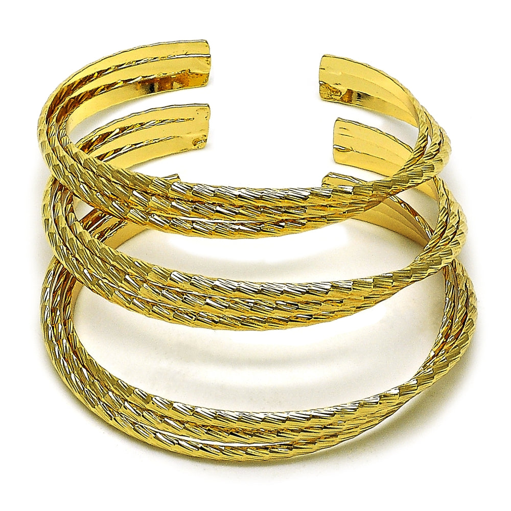 Oro Laminado Trio Bangle, Gold Filled Style Diamond Cutting Finish, Golden Finish