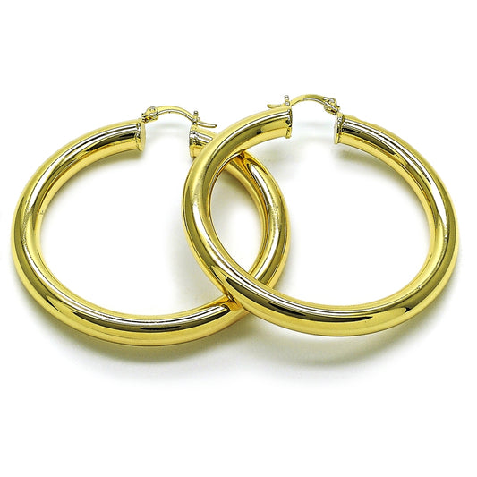 Oro Laminado Large Hoop, Gold Filled Style Hollow Design, Polished, Golden Finish