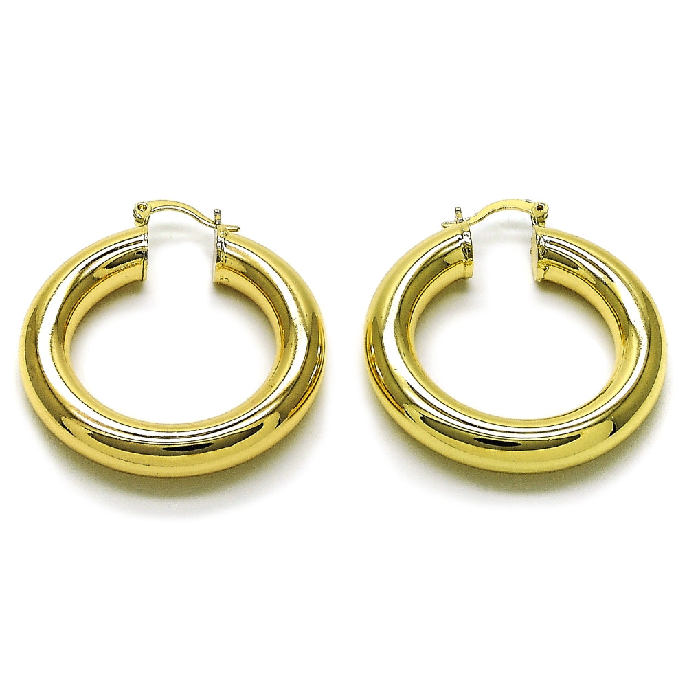Oro Laminado Medium Hoop, Gold Filled Style Hollow Design, Polished, Golden Finish