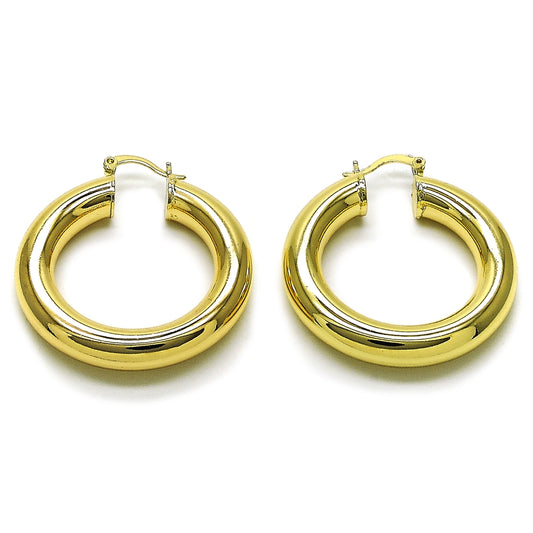 Oro Laminado Medium Hoop, Gold Filled Style Hollow Design, Polished, Golden Finish