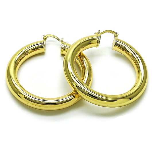 Oro Laminado Large Hoop, Gold Filled Style Hollow Design, Polished, Golden Finish