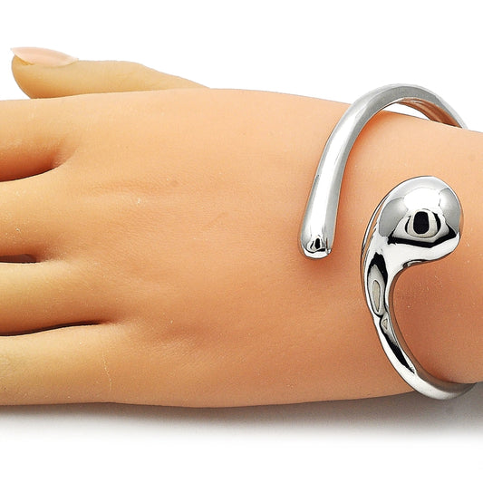 White Gold Filled Individual Bangle, Teardrop Design, Polished, Rhodium Finish