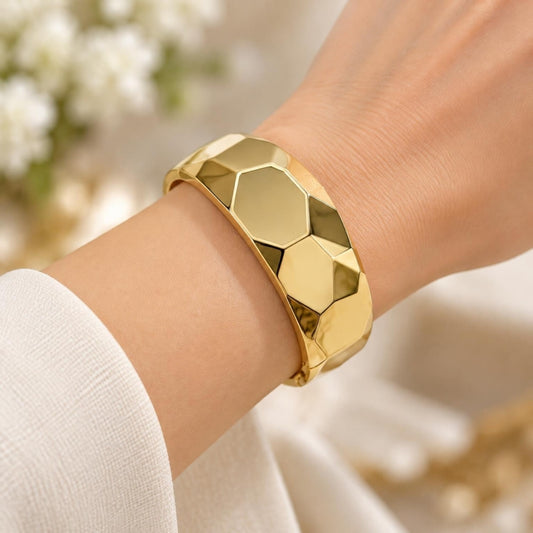 Oro Laminado Individual Bangle, Gold Filled Style Disco Design, Polished, Golden Finish