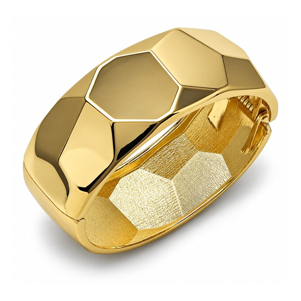 Oro Laminado Individual Bangle, Gold Filled Style Disco Design, Polished, Golden Finish