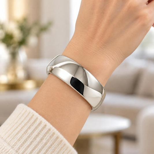 White Gold Filled Individual Bangle, Polished, Rhodium Finish