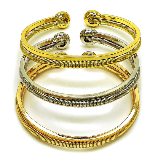 Oro Laminado Trio Bangle, Gold Filled Style Spiral Design, Polished, Tricolor