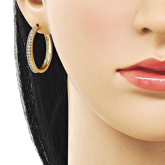 Oro Laminado Huggie Hoop, Gold Filled Style with Pink Cubic Zirconia, Polished, Golden Finish