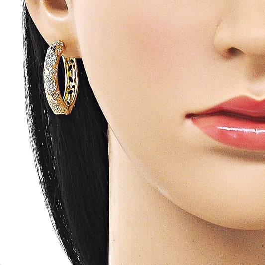 Oro Laminado Huggie Hoop, Gold Filled Style with White Cubic Zirconia, Polished, Golden Finish