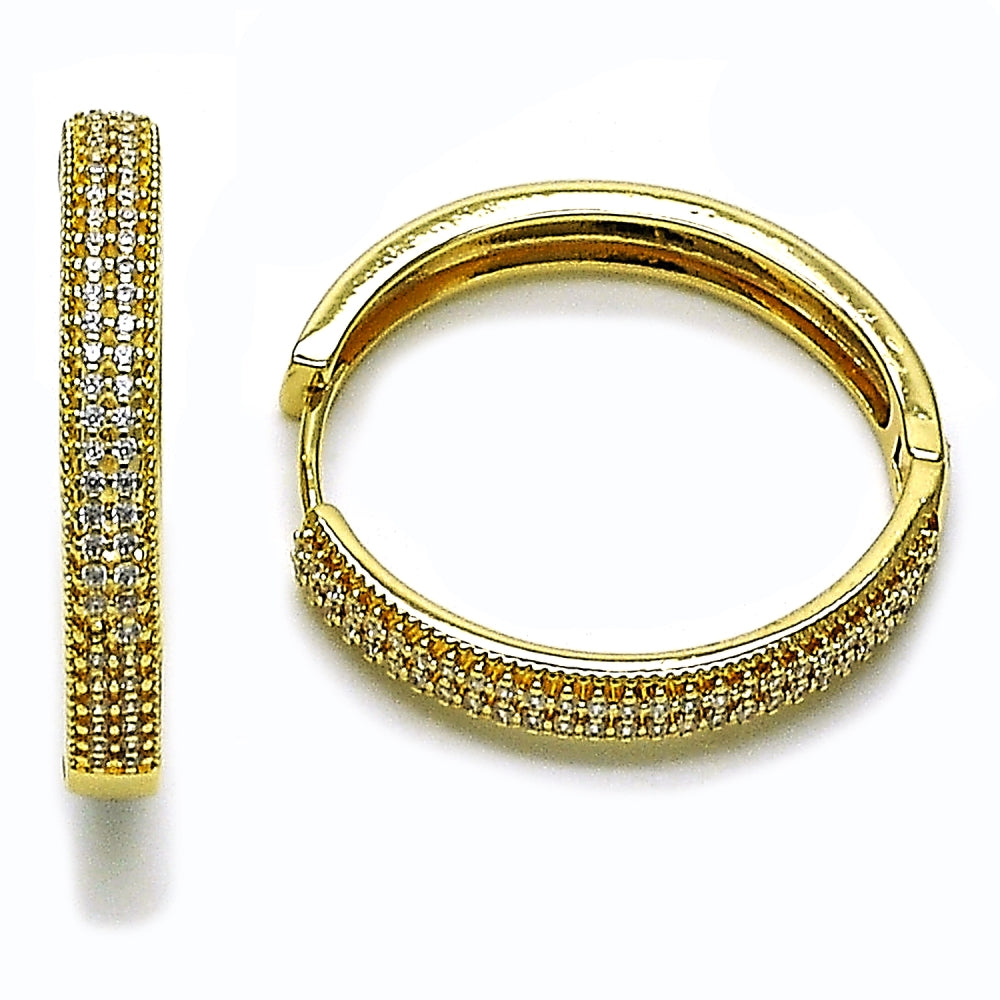 Oro Laminado Huggie Hoop, Gold Filled Style with White Cubic Zirconia, Polished, Golden Finish